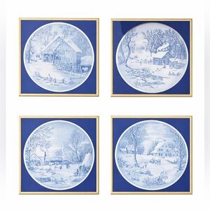 Set of Four Blue and White Decorative Winter scenes